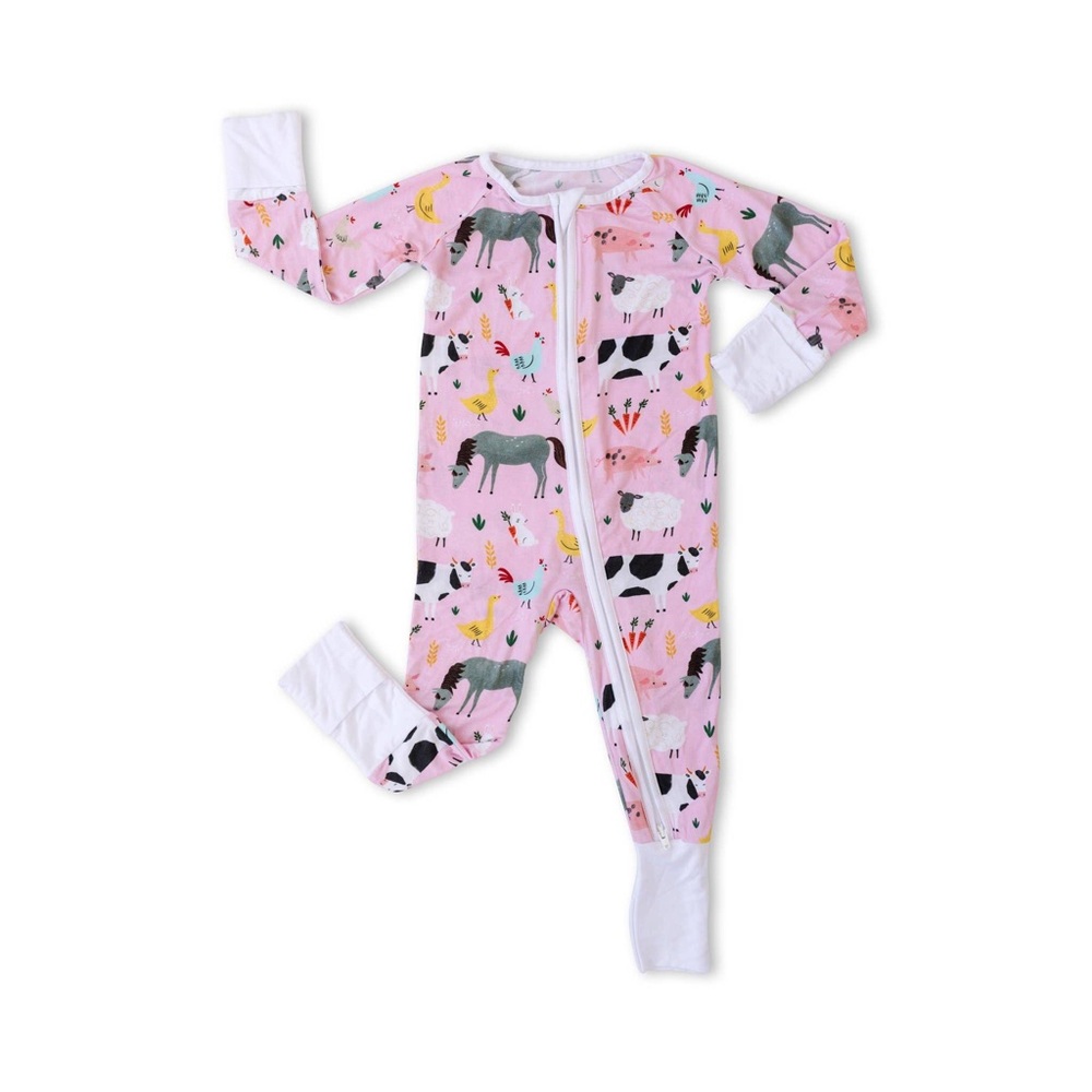 Little Sleepies Pink Farm Animal Bamboo Footie Sleeper